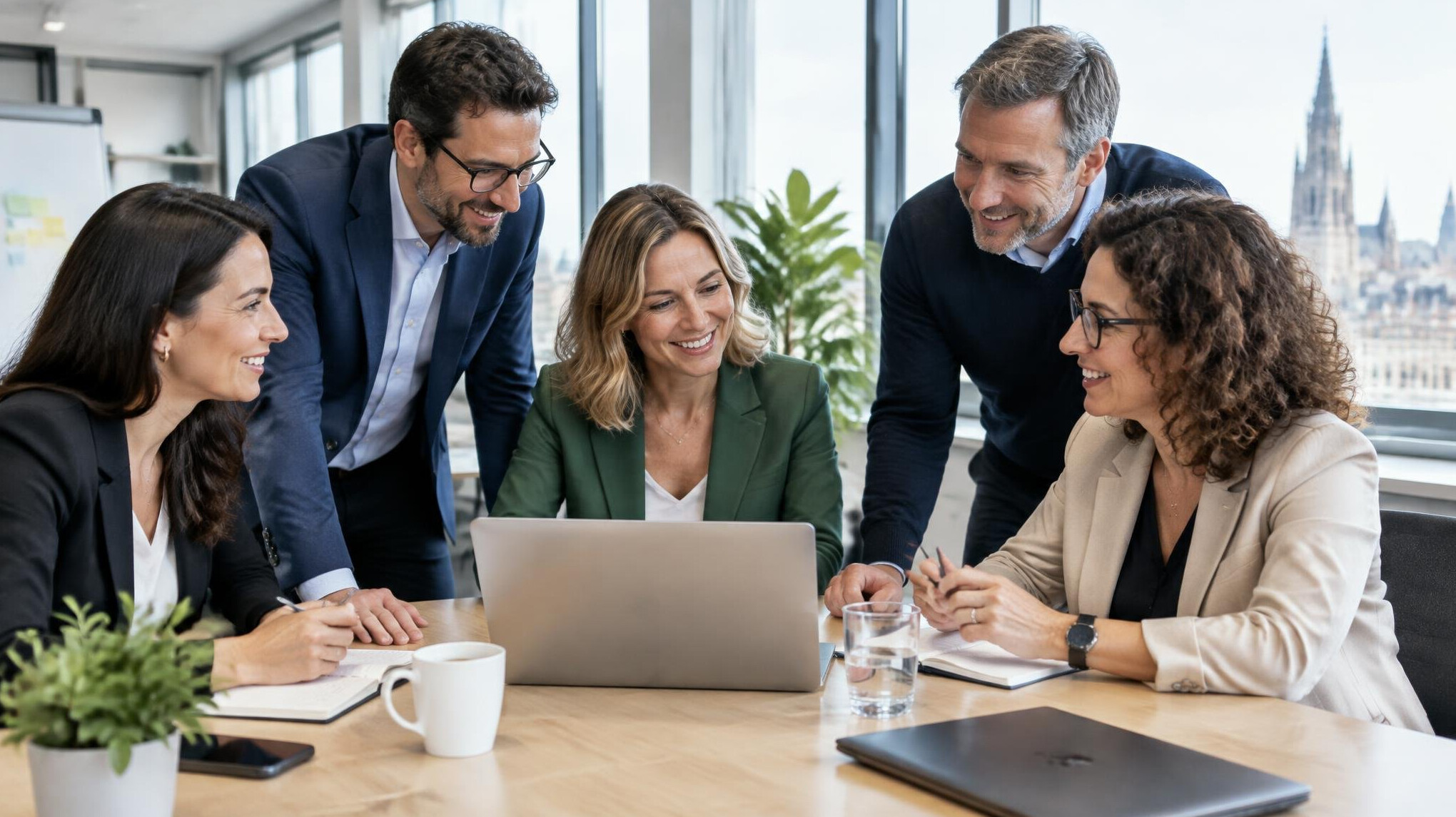 Team of Belgian professionals collaborating in a bright modern office