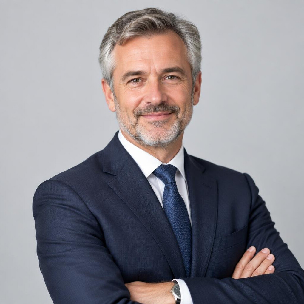 Studio portrait of a European business executive in formal attire
