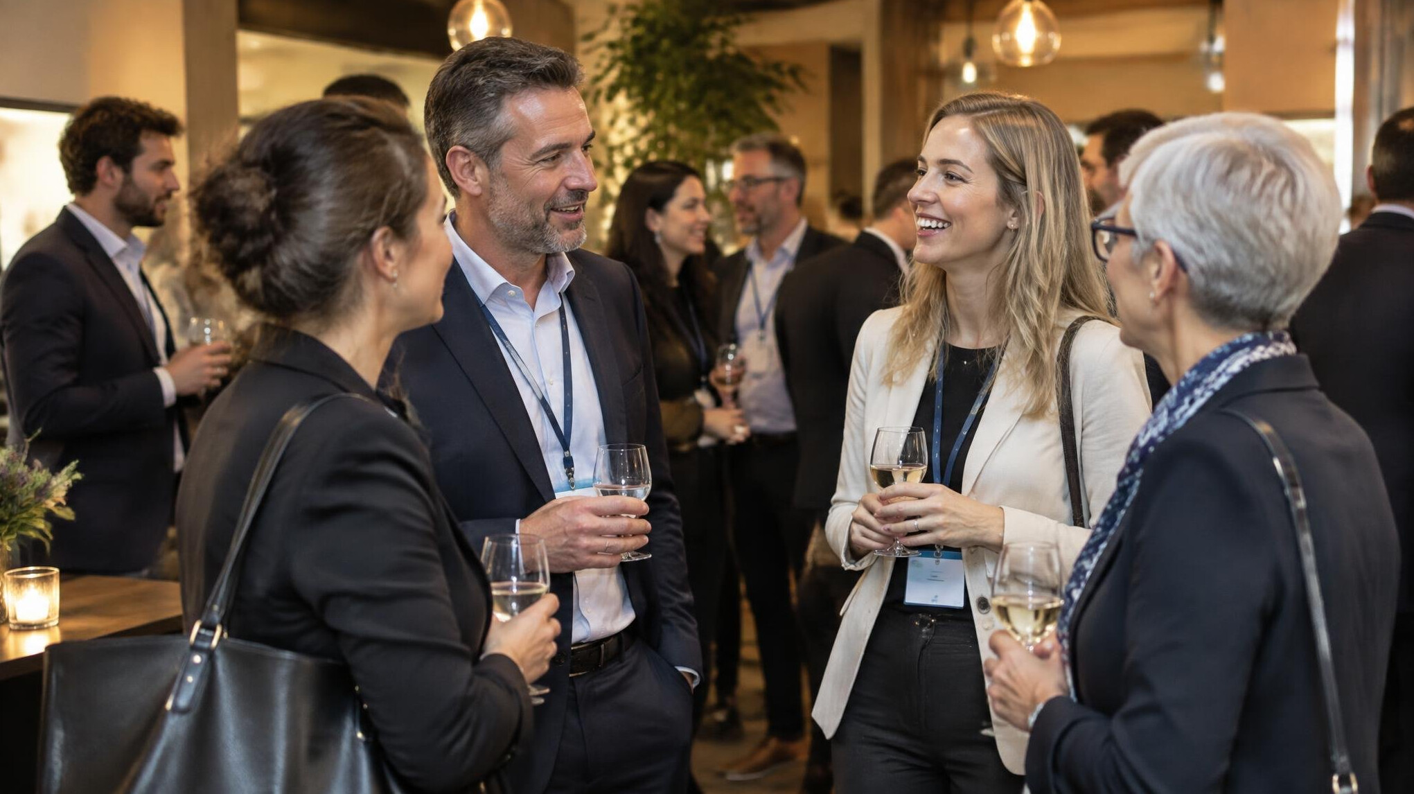 Professionals networking and talking at a business gathering
